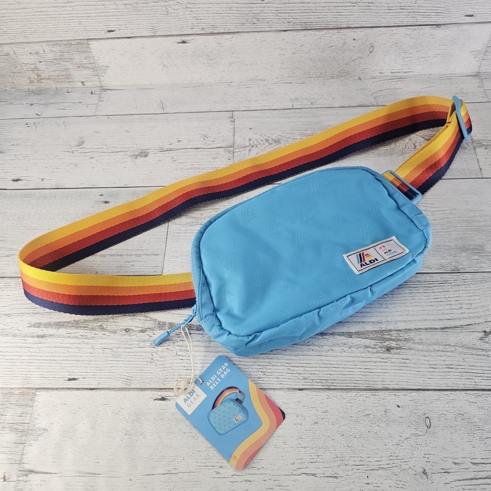 Aldi Gear Blue Belt Bag Fanny Pack Waist Purse Adjustable Rainbow Strap NWT